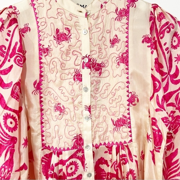 NWT Alemais Esmerelda 100% Silk Eye Printed Fuchsia Pink Button Up Blouse US 0 - Picture 14 of 15